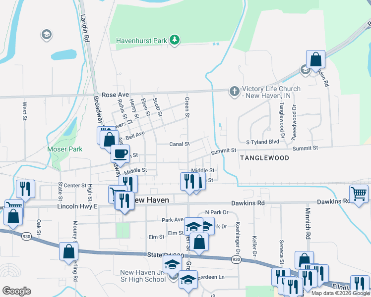 map of restaurants, bars, coffee shops, grocery stores, and more near 408 Green Street in New Haven
