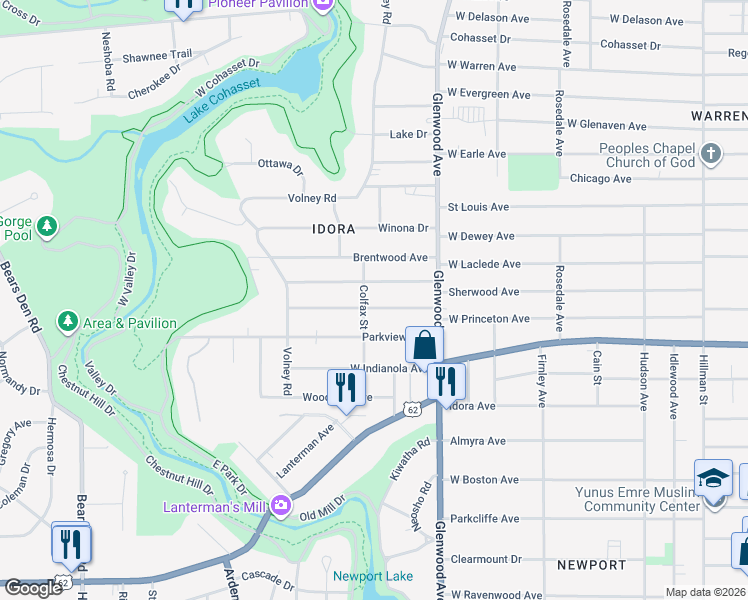 map of restaurants, bars, coffee shops, grocery stores, and more near 753 West Laclede Avenue in Youngstown