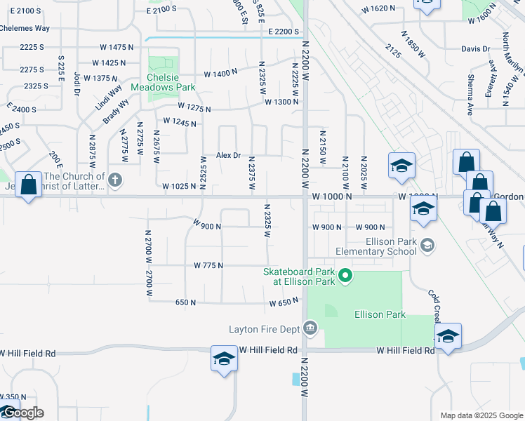 map of restaurants, bars, coffee shops, grocery stores, and more near 981 North 2325 West in Layton
