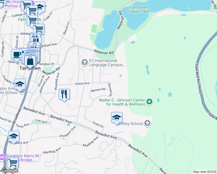 map of restaurants, bars, coffee shops, grocery stores, and more near 6 Kerwin Place in Tarrytown