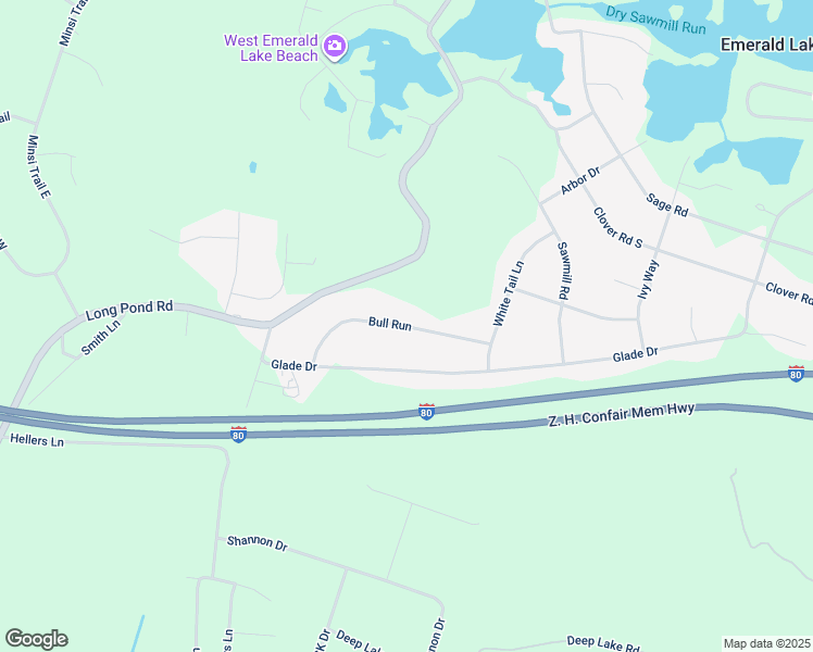 map of restaurants, bars, coffee shops, grocery stores, and more near 7059 Bull Run in Long Pond
