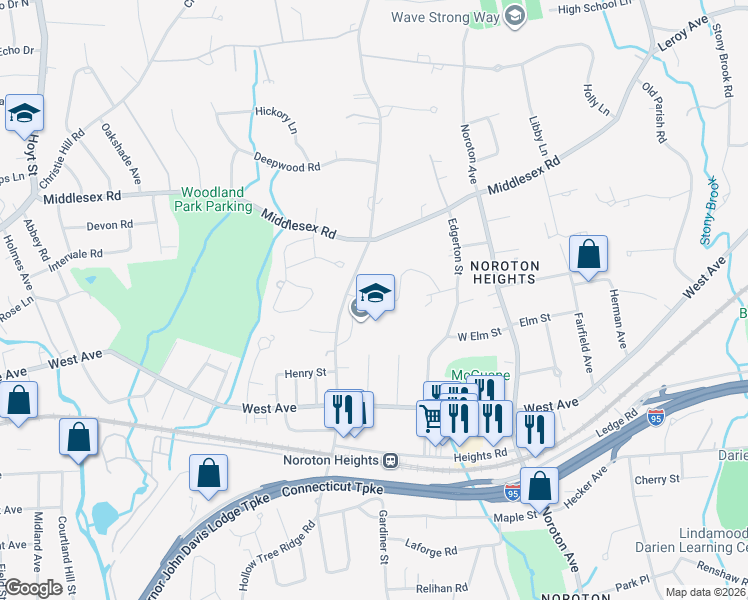 map of restaurants, bars, coffee shops, grocery stores, and more near 204 Hollow Tree Ridge Road in Darien
