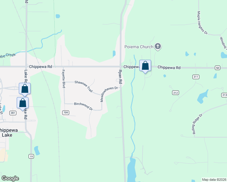 map of restaurants, bars, coffee shops, grocery stores, and more near 7300 Meadowhaven Drive in Chippewa Lake
