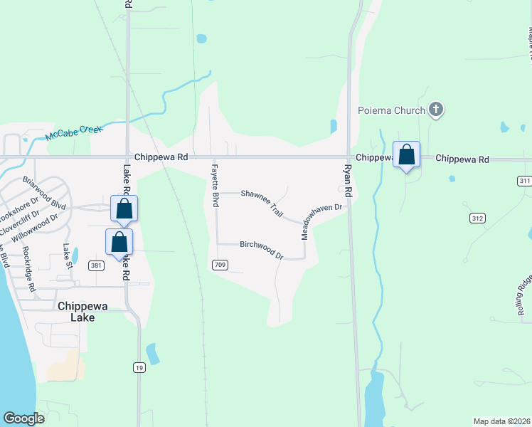 map of restaurants, bars, coffee shops, grocery stores, and more near 5558 Shawnee Trail in Chippewa Lake