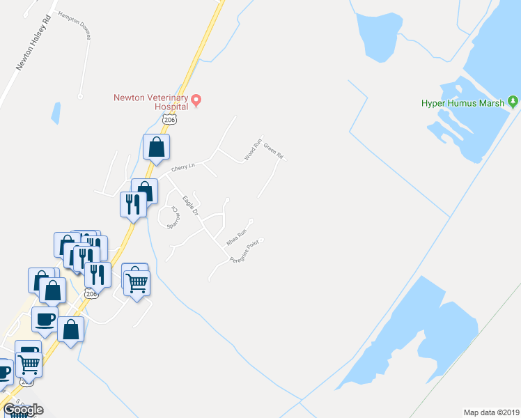 map of restaurants, bars, coffee shops, grocery stores, and more near 9 Hampton Spring Road in Newton