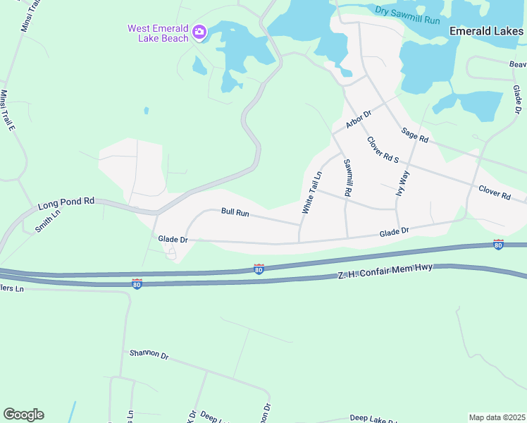 map of restaurants, bars, coffee shops, grocery stores, and more near 161 Bull Run in Long Pond