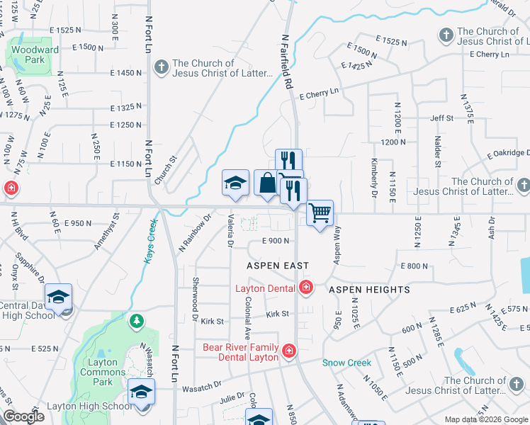 map of restaurants, bars, coffee shops, grocery stores, and more near 755 East Gordon Avenue in Layton