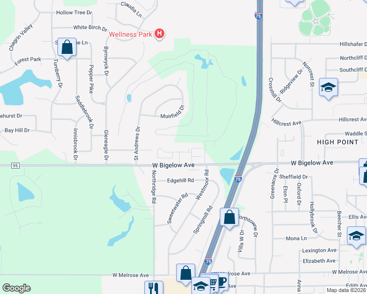 map of restaurants, bars, coffee shops, grocery stores, and more near 872 West Heatherview Court in Findlay