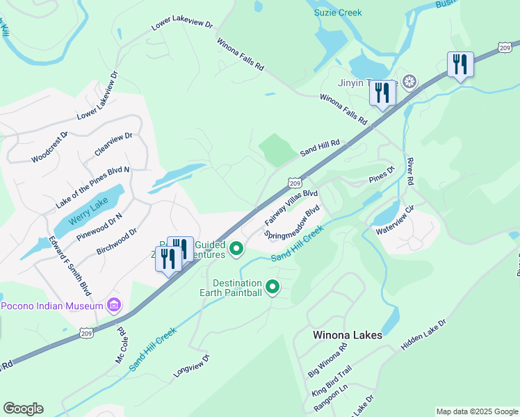map of restaurants, bars, coffee shops, grocery stores, and more near 6486 U.S. 209 in East Stroudsburg