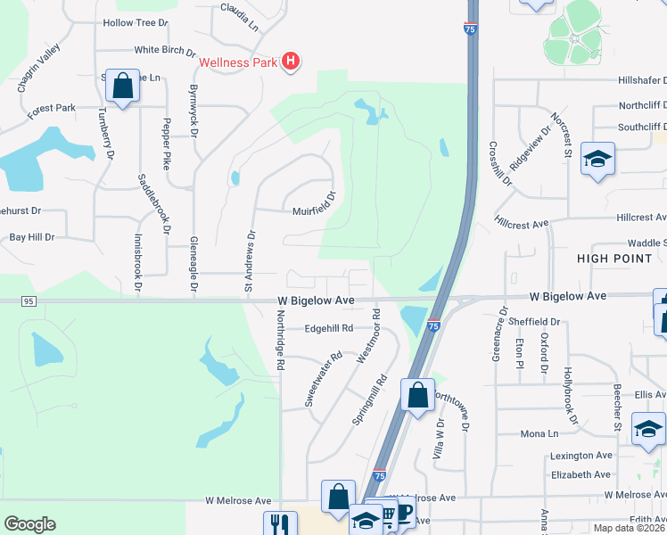 map of restaurants, bars, coffee shops, grocery stores, and more near 872 West Heatherview Court in Findlay