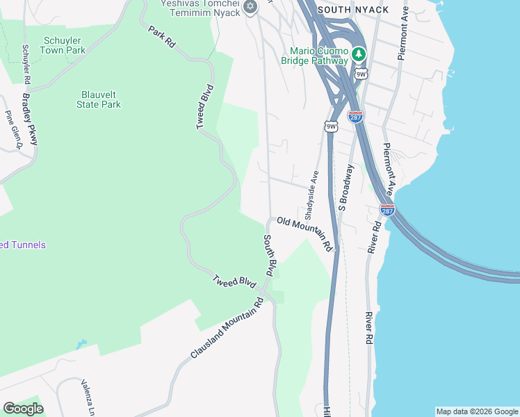 map of restaurants, bars, coffee shops, grocery stores, and more near 267 South Boulevard in Nyack