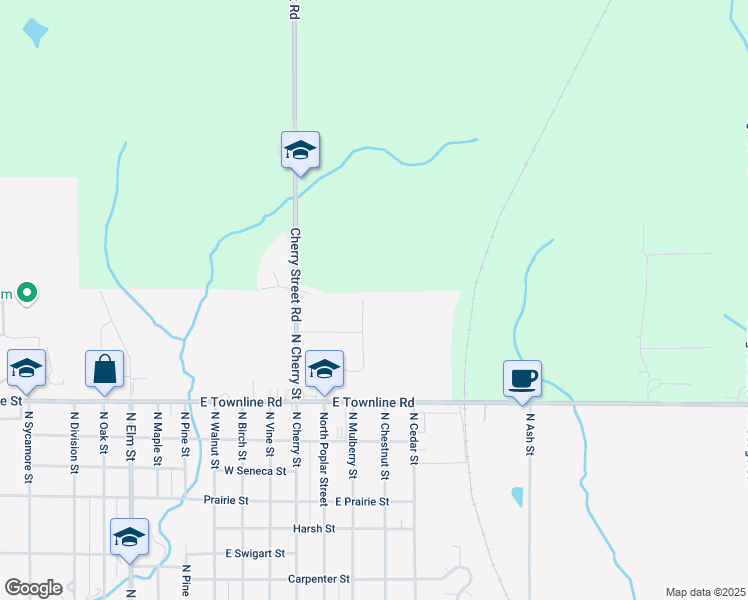map of restaurants, bars, coffee shops, grocery stores, and more near 1599 North Mulberry Street in Creston