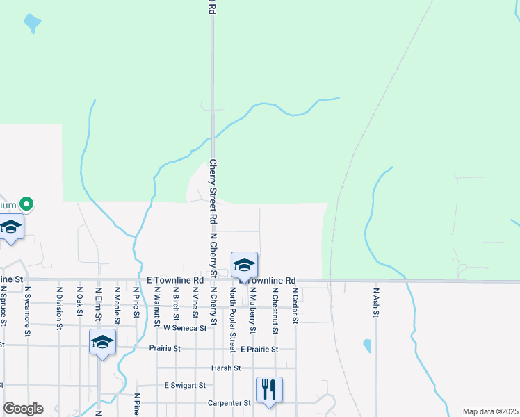 map of restaurants, bars, coffee shops, grocery stores, and more near 1599 North Mulberry Street in Creston
