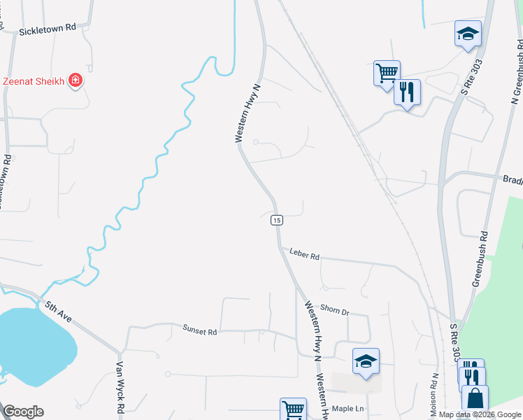map of restaurants, bars, coffee shops, grocery stores, and more near 730 Western Highway North in Blauvelt