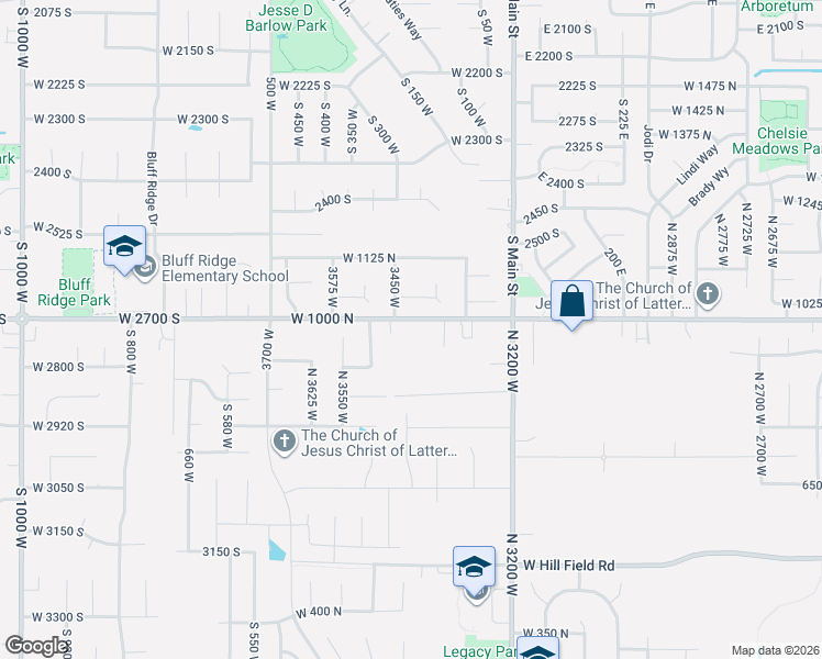 map of restaurants, bars, coffee shops, grocery stores, and more near 3409 West 1000 North in Layton
