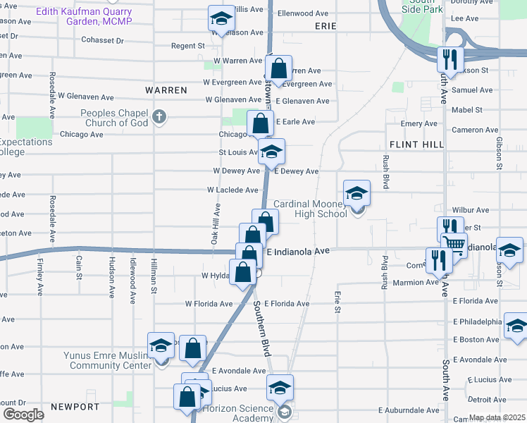 map of restaurants, bars, coffee shops, grocery stores, and more near 2536 Youngstown - Salem Road in Youngstown