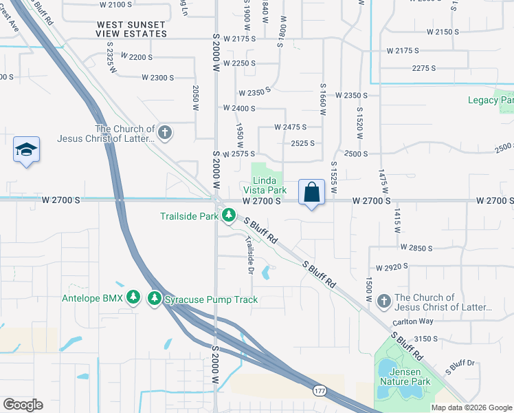 map of restaurants, bars, coffee shops, grocery stores, and more near 1857 West 2700 South in Syracuse