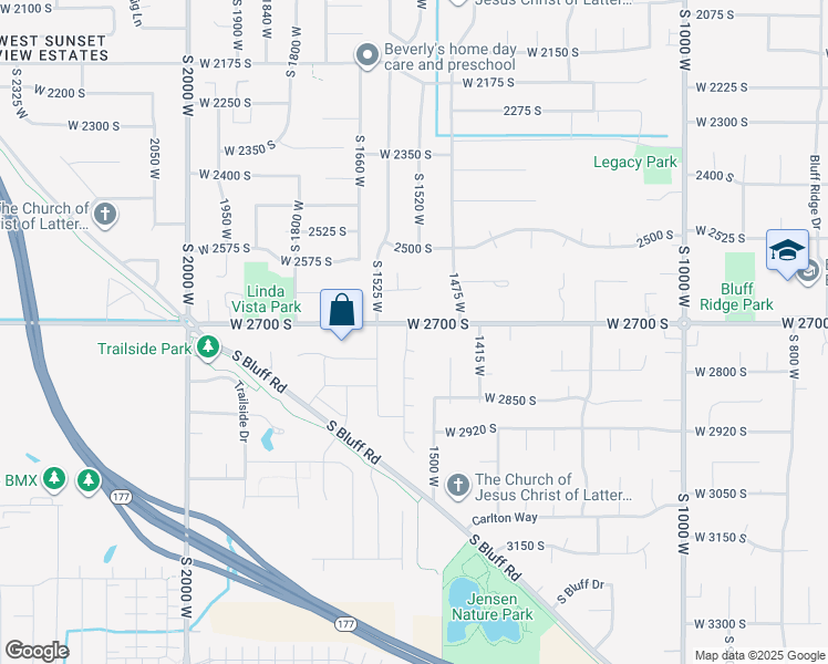 map of restaurants, bars, coffee shops, grocery stores, and more near 1533 West 2700 South in Syracuse