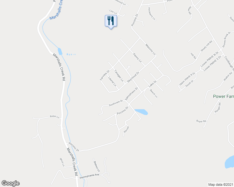 map of restaurants, bars, coffee shops, grocery stores, and more near 3477 Farview Drive in East Stroudsburg