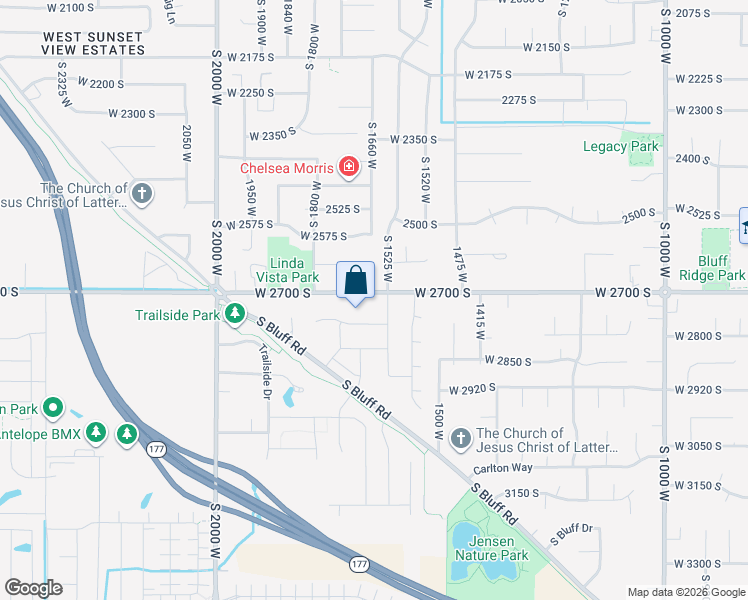 map of restaurants, bars, coffee shops, grocery stores, and more near 1651 West 2700 South in Syracuse