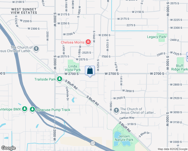 map of restaurants, bars, coffee shops, grocery stores, and more near 1653 West 2700 South in Syracuse