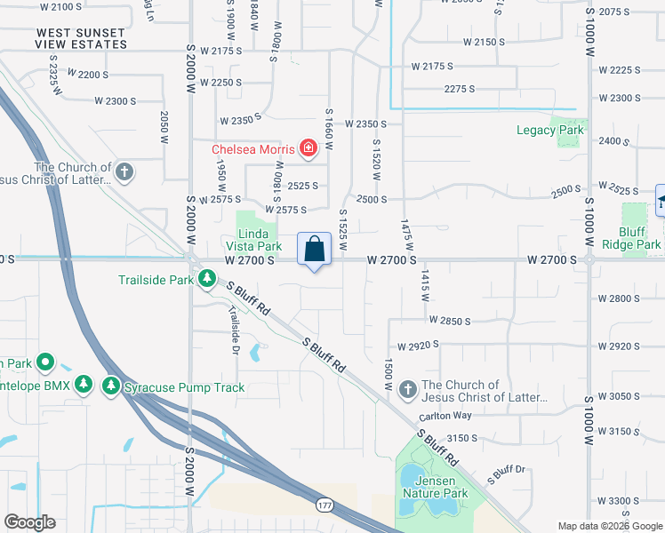 map of restaurants, bars, coffee shops, grocery stores, and more near 1643 West 2700 South in Syracuse