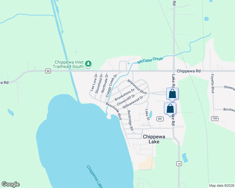 map of restaurants, bars, coffee shops, grocery stores, and more near 212 Rustic Rook Road in Chippewa Lake
