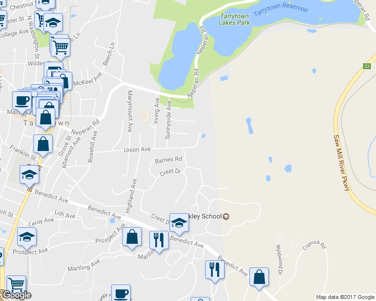 map of restaurants, bars, coffee shops, grocery stores, and more near 6 Kerwin Place in Tarrytown
