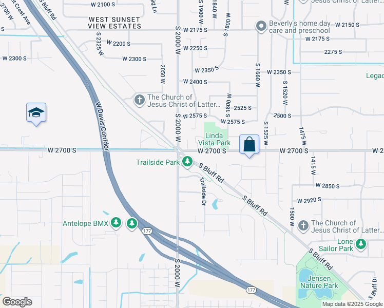 map of restaurants, bars, coffee shops, grocery stores, and more near 1939 West 2700 South in Syracuse
