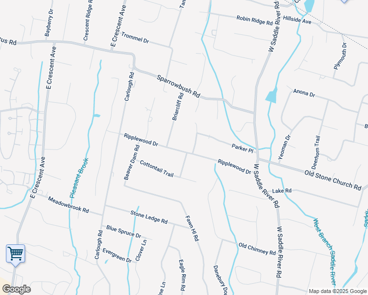 map of restaurants, bars, coffee shops, grocery stores, and more near 45 Ripplewood Drive in Upper Saddle River