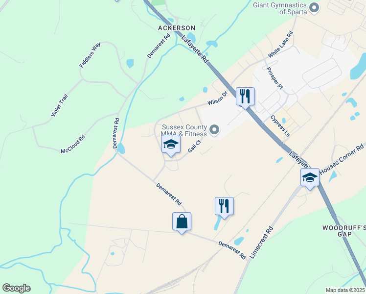 map of restaurants, bars, coffee shops, grocery stores, and more near 5 Gail Court in Sparta