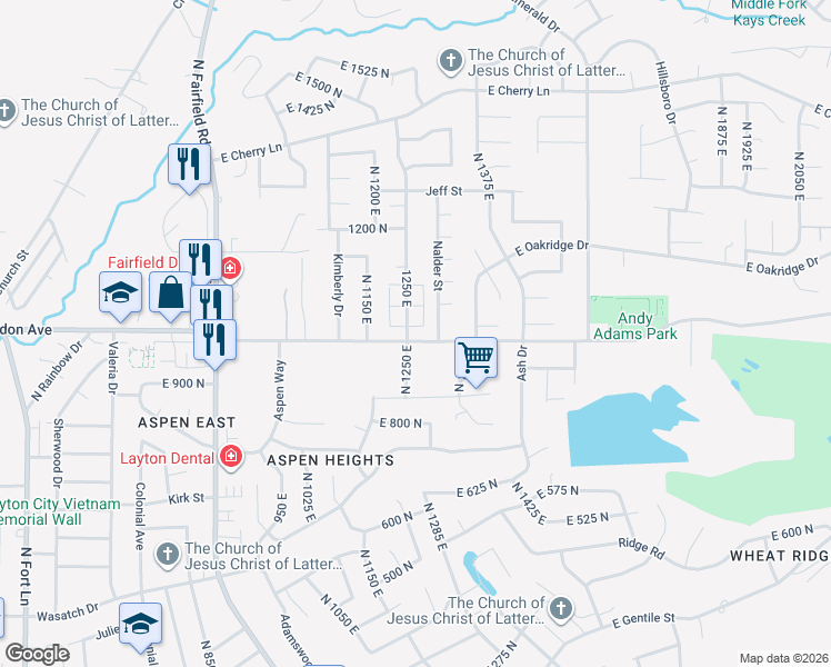 map of restaurants, bars, coffee shops, grocery stores, and more near 1269 East Gordon Avenue in Layton