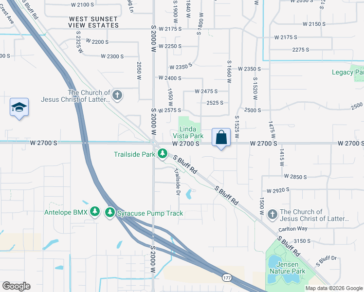 map of restaurants, bars, coffee shops, grocery stores, and more near 1857 West 2700 South in Syracuse