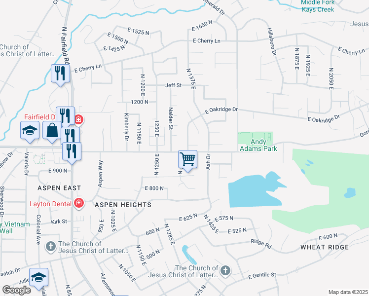map of restaurants, bars, coffee shops, grocery stores, and more near 1011 East Oakridge Drive in Layton