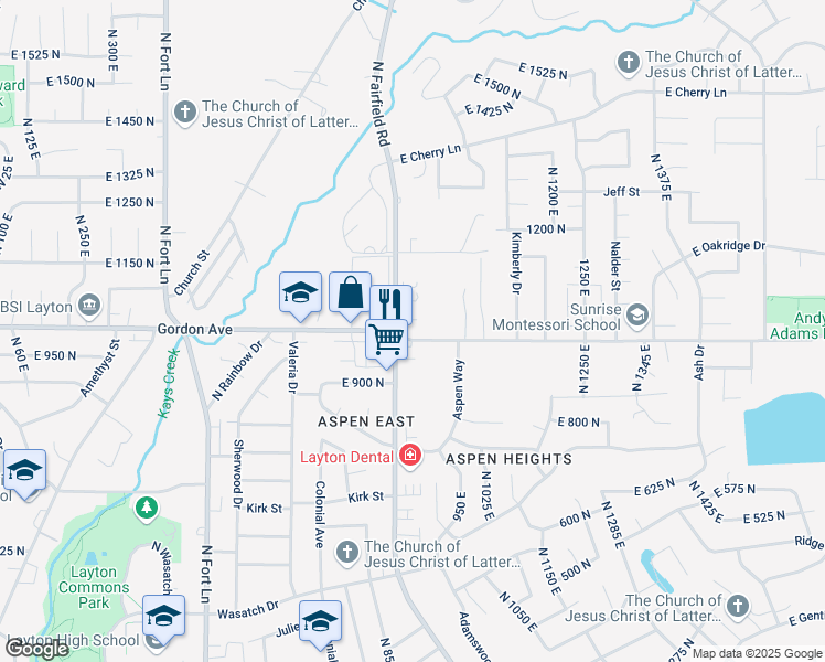 map of restaurants, bars, coffee shops, grocery stores, and more near 887 East Gordon Avenue in Layton