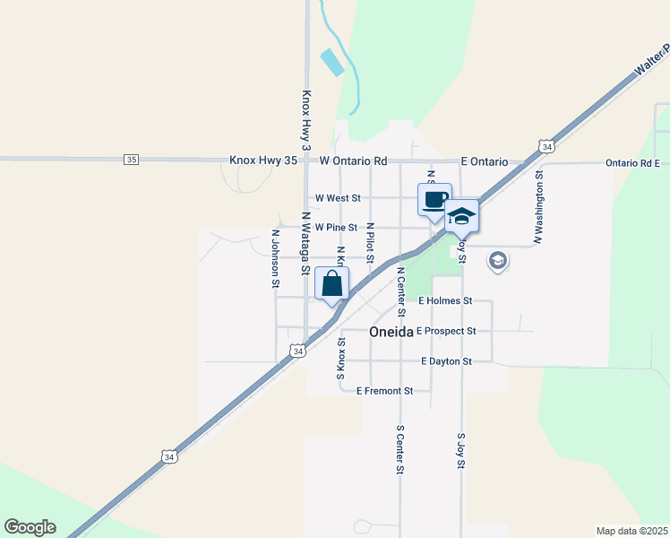 map of restaurants, bars, coffee shops, grocery stores, and more near 238 North Knox Street in Oneida