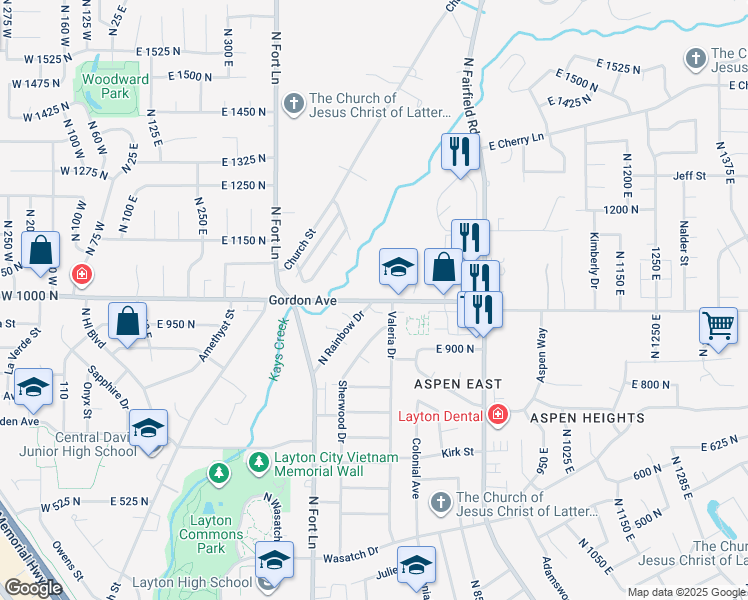 map of restaurants, bars, coffee shops, grocery stores, and more near 601 East 1000 North in Layton