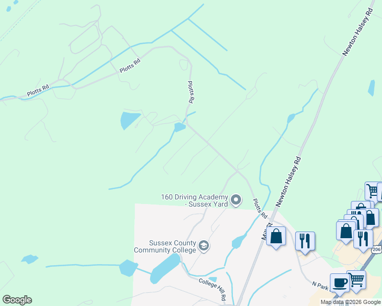 map of restaurants, bars, coffee shops, grocery stores, and more near 105 Rolling Acres Drive in Newton