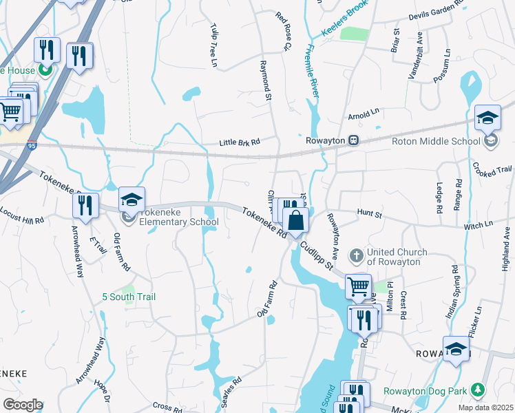 map of restaurants, bars, coffee shops, grocery stores, and more near 256 Tokeneke Road in Darien