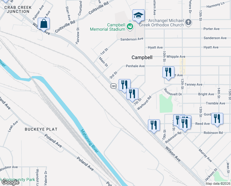 map of restaurants, bars, coffee shops, grocery stores, and more near 3125 Wilson Avenue in Campbell