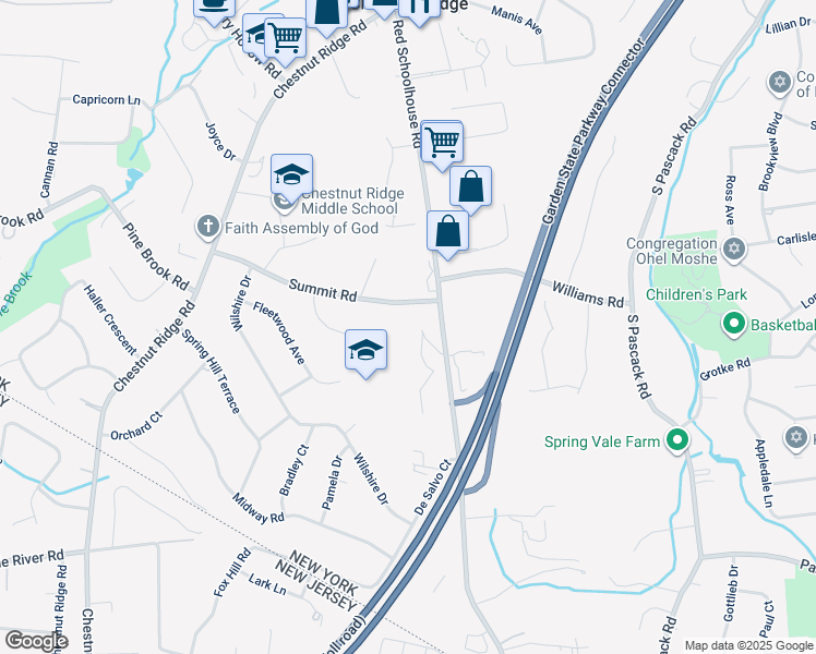 map of restaurants, bars, coffee shops, grocery stores, and more near 135 Red Schoolhouse Road in Spring Valley