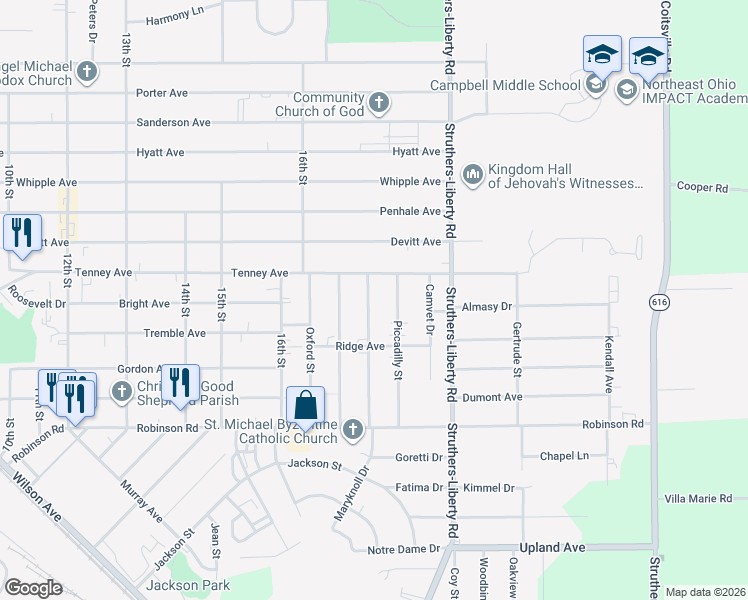 map of restaurants, bars, coffee shops, grocery stores, and more near 127 Princess Street in Campbell
