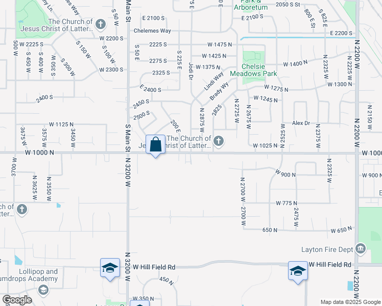 map of restaurants, bars, coffee shops, grocery stores, and more near W Gordon Ave & N 2925 W & Lindi Way in Layton