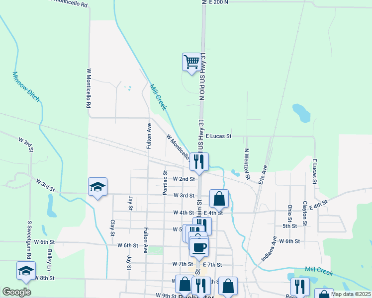 map of restaurants, bars, coffee shops, grocery stores, and more near 200 West Monticello Road in Rochester