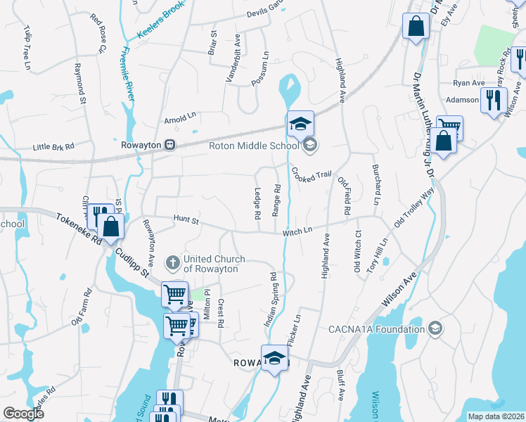 map of restaurants, bars, coffee shops, grocery stores, and more near 8 Ledge Road in Norwalk