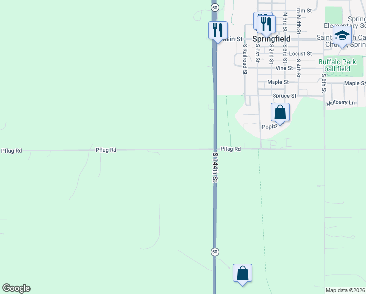 map of restaurants, bars, coffee shops, grocery stores, and more near 14539 Pflug Road in Springfield