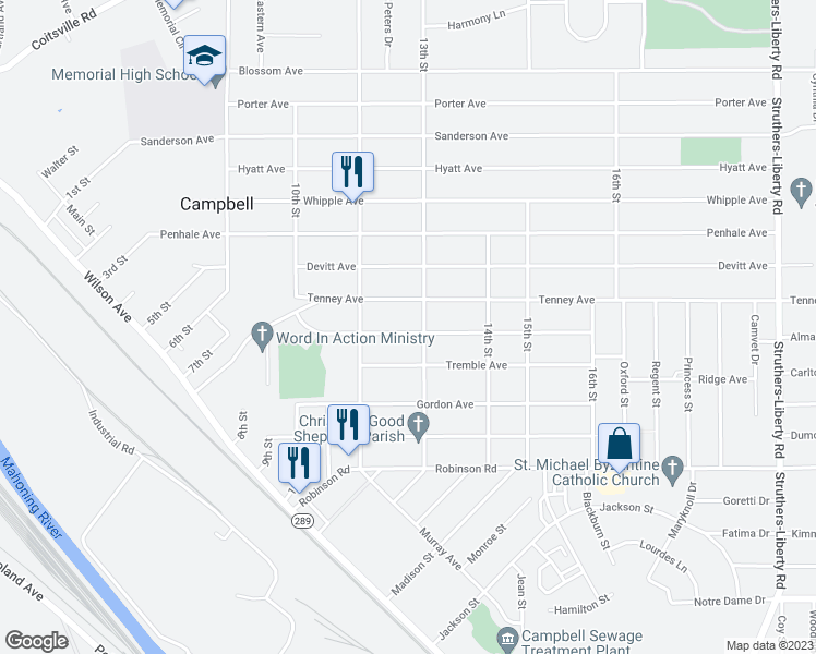 map of restaurants, bars, coffee shops, grocery stores, and more near 50 Bright Avenue in Campbell