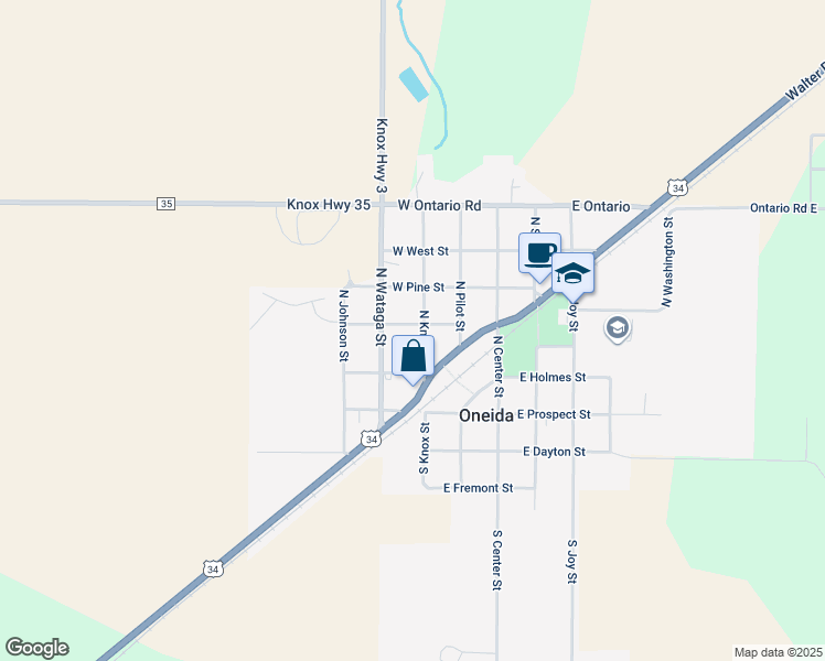 map of restaurants, bars, coffee shops, grocery stores, and more near 238 North Knox Street in Oneida
