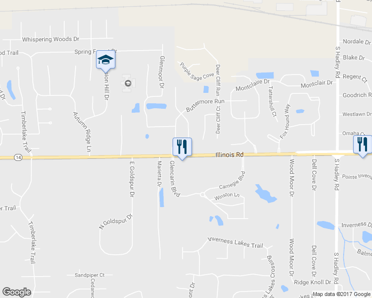 map of restaurants, bars, coffee shops, grocery stores, and more near 1118 Blackthorn Cove in Fort Wayne