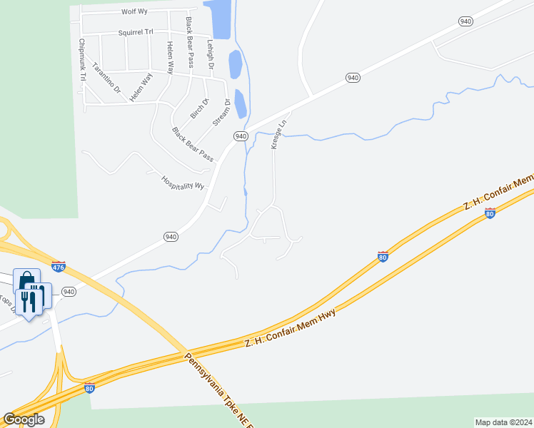 map of restaurants, bars, coffee shops, grocery stores, and more near 71 Kresge Lane in White Haven